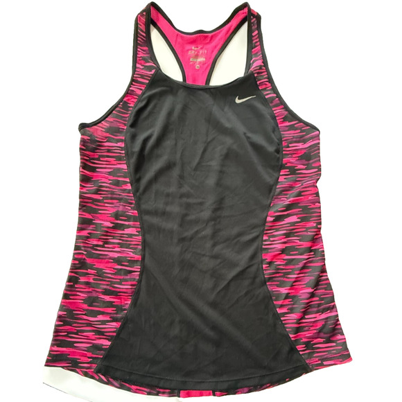 Nike Tops - Nike Tank Top Women's Medium Black Pink Polyester Dri Fit Racerback Workout Top